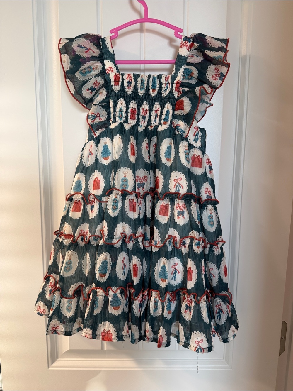 cheeky plum Teal Dress with Red and White Holiday Motif
